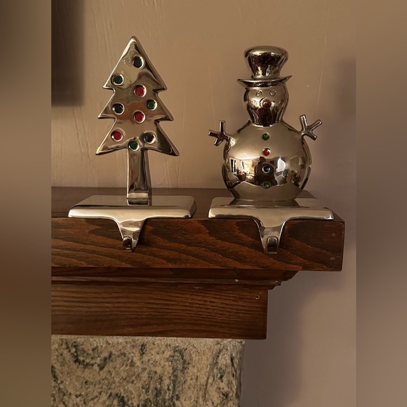 POTTERY BARN Christmas Tree Stocking Hangers Silver Tone - set of 2 - Picture 2 of 9